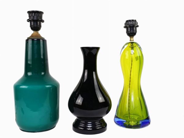 Two glass table lamps