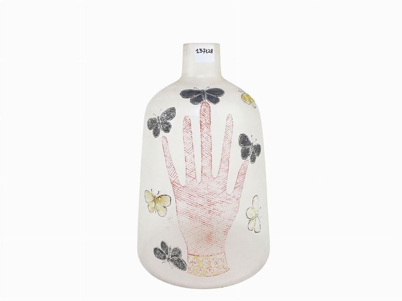 Vaso in Vetro Soffiato Iridescente, Attribuzione a Piero Fornasetti