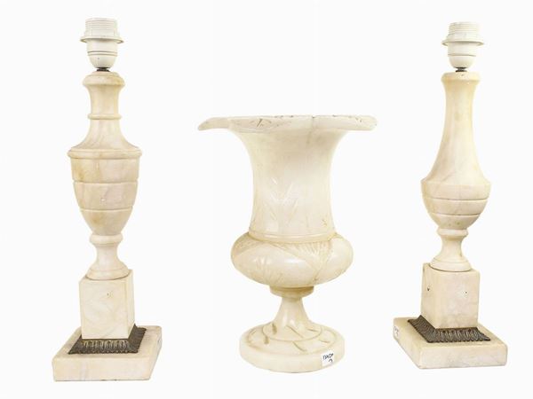Three alabaster table lamps