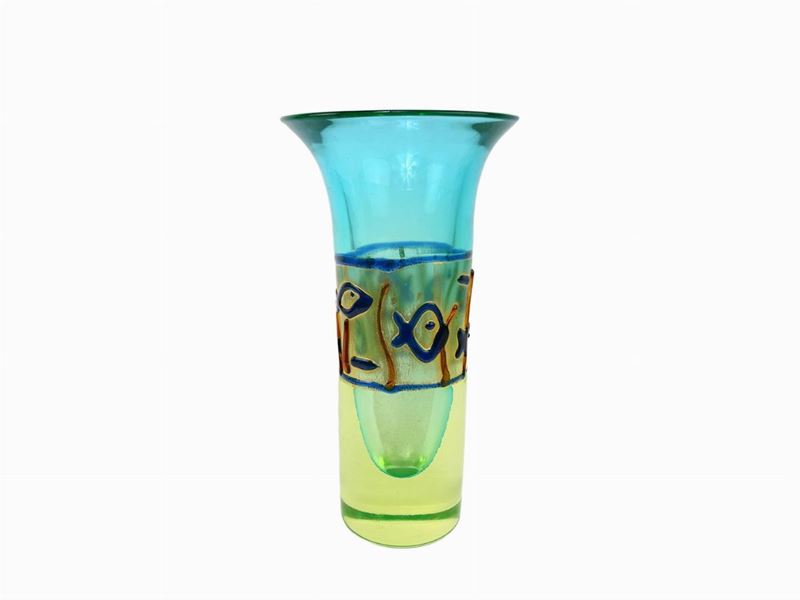 Vaso Cenedese in Vetro Sommerso Urania e Turchese