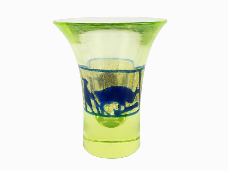 Vaso Rupestre in Vetro Sommerso Verde Urania, Fulvio Bianconi per Cenedese