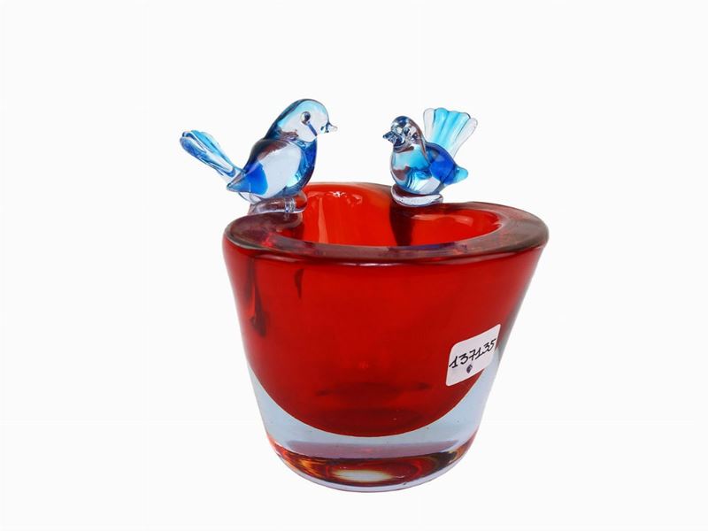 Posacenere in Vetro Sommerso Rosso Rubino Cenedese