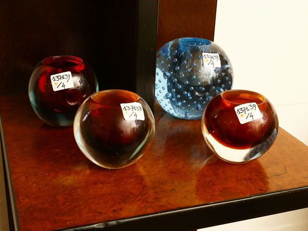 Four Cenedese jars in multicolored sommerso glass, one of which with diffuse bubbles