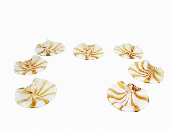 Series of eighteen place cards in blown Murano glass