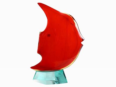 Pesce Luna Flavio Poli per Seguso Vetri D'arte in Vetro Rosso Rubino