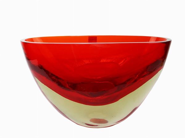 Ruby red and yellow submerged glass vase.