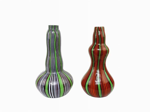 Two polychrome reed lamp vases  (Murano, Sixties)  - Auction The Muccia Breda Collection in Villa Donà -  Borbiago of Mira (Venice) - Maison Bibelot - Casa d'Aste Firenze - Milano