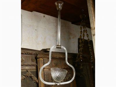 Piccolo Lampadario in Vetro Soffiato Incolore di Murano