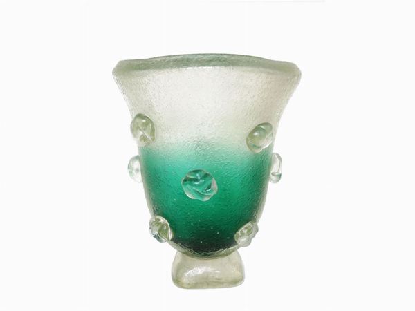 Vase in corroded green glass, Murano  (Murano, first half of the 20th century)  - Auction The Muccia Breda Collection in Villa Donà -  Borbiago of Mira (Venice) - Maison Bibelot - Casa d'Aste Firenze - Milano