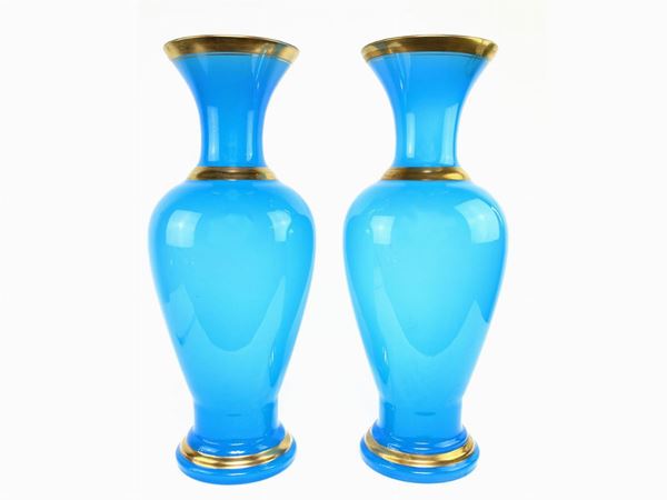Pair of lamp bases in light blue Cenedese opal