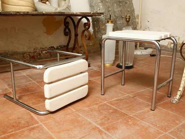 Pair of chromed metal stools  (Fifties)  - Auction The Muccia Breda Collection in Villa Donà -  Borbiago of Mira (Venice) - Maison Bibelot - Casa d'Aste Firenze - Milano
