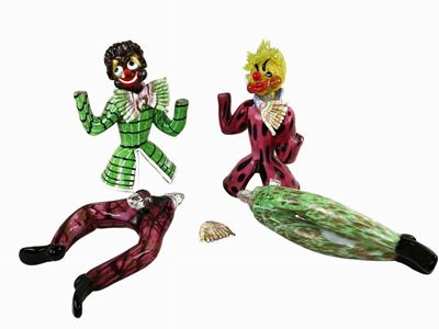 Coppia di Decorazioni a Parete in Vetro Soffiato Multicolore