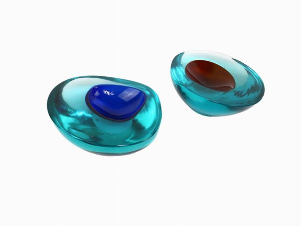 Cenedese blue and turquoise sommerso glass ashtray