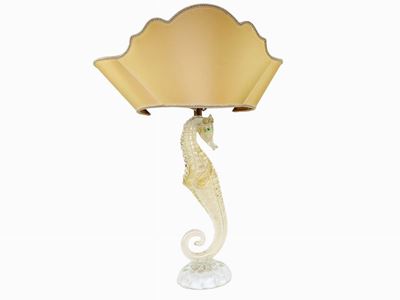 Lampada da Tavolo a Forma di Cavalluccio Marino in Vetro Soffiato
