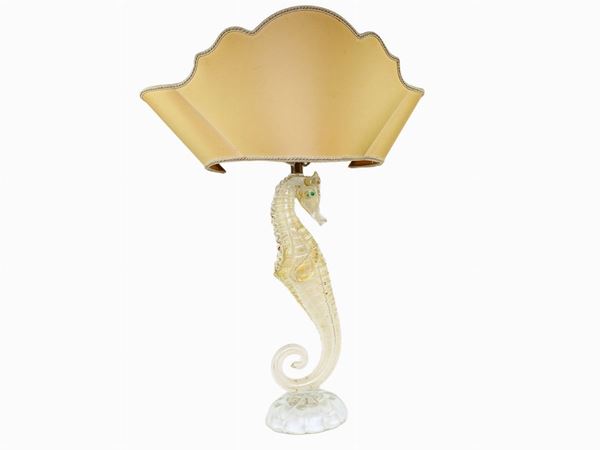Table lamp in the shape of a seahorse in blown glass