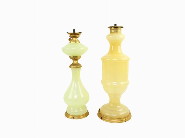 Two bases for table lamps in opaline glass in shades of Cenedese yellow  (Fifties)  - Auction The Muccia Breda Collection in Villa Donà -  Borbiago of Mira (Venice) - Maison Bibelot - Casa d'Aste Firenze - Milano