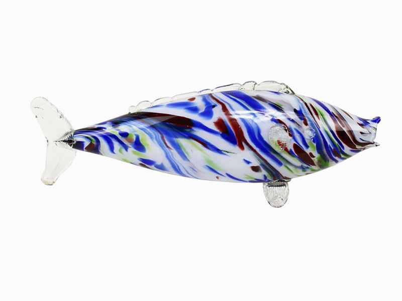 Grande Pesce in Vetro Incamiciato Bianco