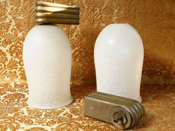 Pair of wall lamps in milky pulegoso glass