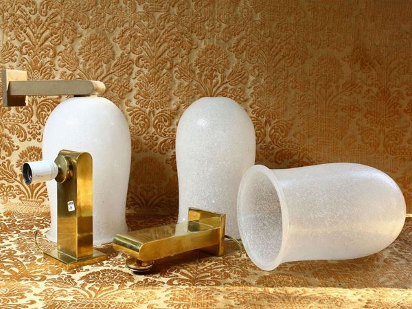 Three wall lamps in milky pulegoso glass