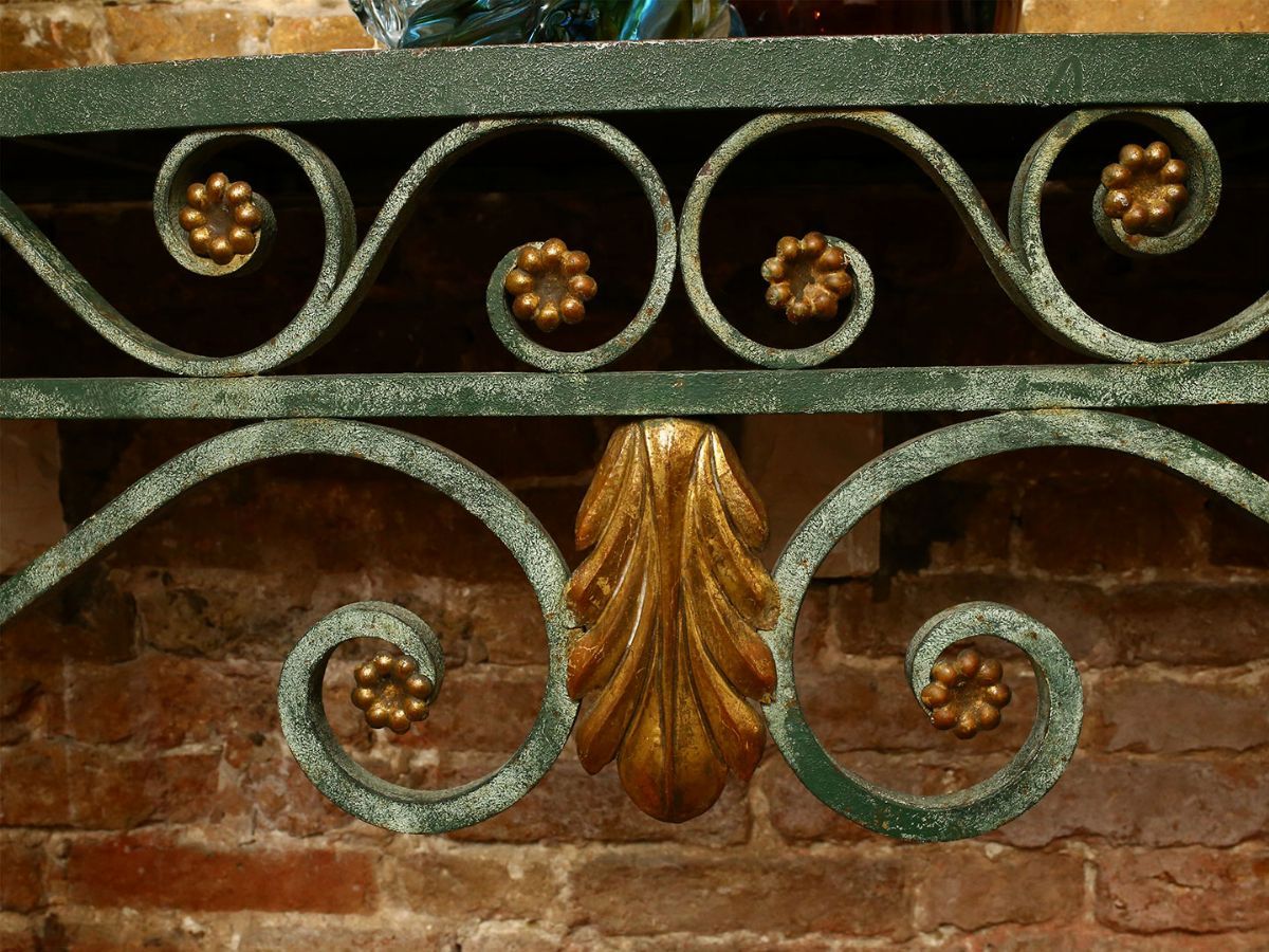 Console a Mezzaluna in Ferro Battuto Patinato Verde