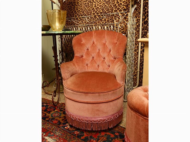 Poltroncina Imbottita e Rivestita in Velluto Rosa