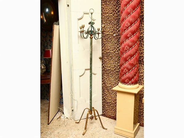 Wrought iron floor lamp with green patina