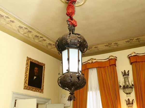 Large lantern in patinated tole