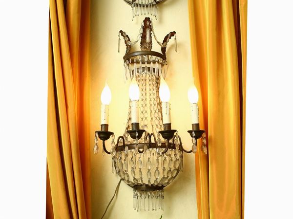 Basket wall lamp in metal and glass