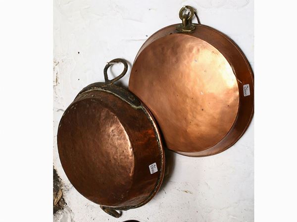Assortment of old copper pots