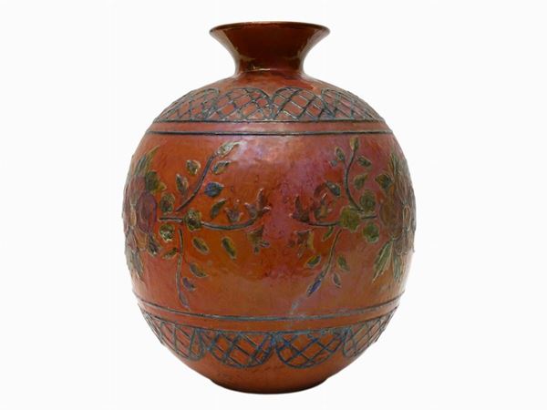 Polychrome luster ceramic vase, Bottega Gatti Faenza