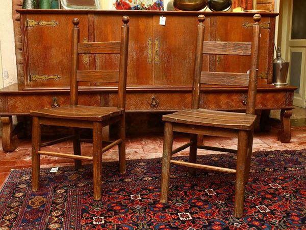 Set of four soft wood chairs