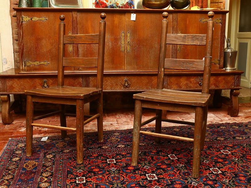 Serie di Quattro Sedie in Legno Tenero