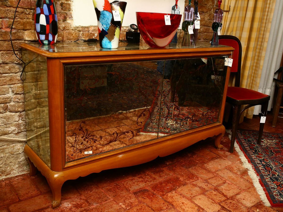 Credenza in Legno Biondo e Specchio