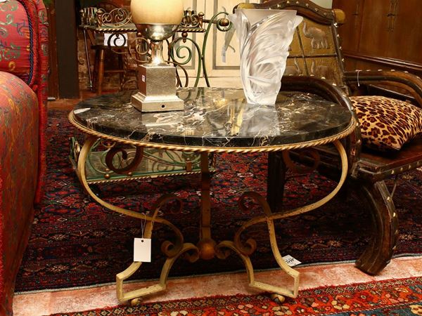 Low table in wrought iron and marble