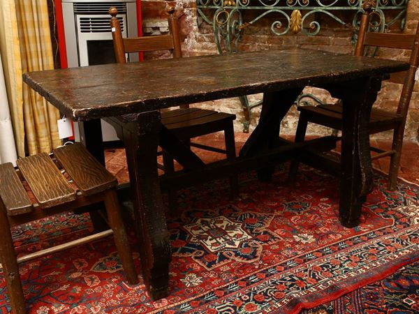 Rustic refectory table in soft wood  (early 20th century)  - Auction The Muccia Breda Collection in Villa Donà -  Borbiago of Mira (Venice) - Maison Bibelot - Casa d'Aste Firenze - Milano