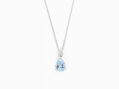 Catenina e Pendente in Platino con Diamante e Acquamarina