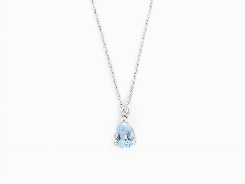 Catenina e Pendente in Platino con Diamante e Acquamarina