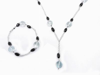 Demi Parure Collana e Bracciale in Oro Bianco e Paste Vitree