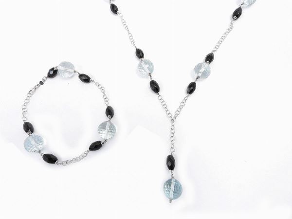 White gold demi parure necklace and bracelet with glass paste