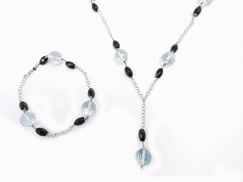 Demi Parure Collana e Bracciale in Oro Bianco e Paste Vitree