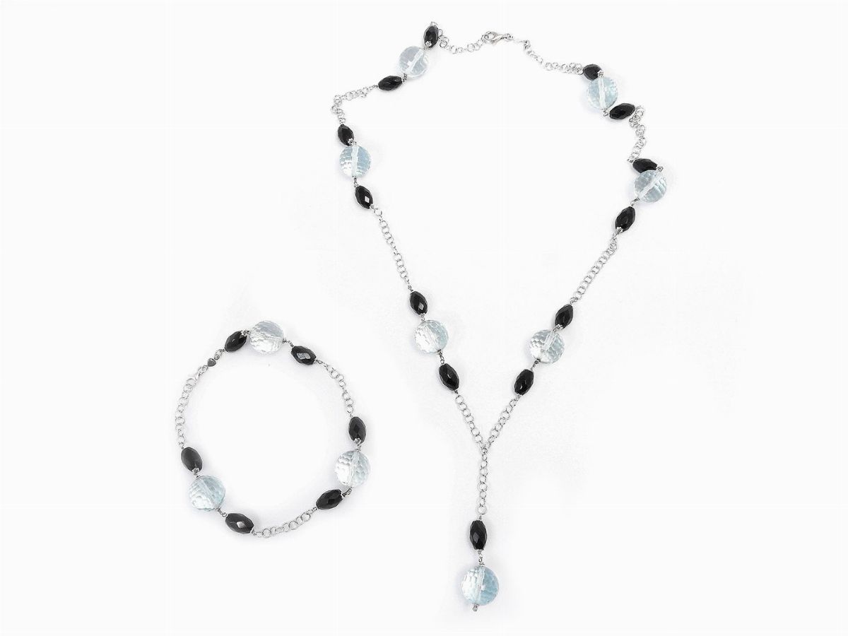 Demi Parure Collana e Bracciale in Oro Bianco e Paste Vitree