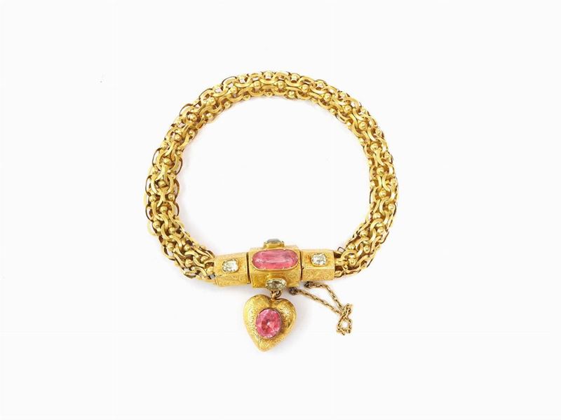 Bracciale in Oro a Basso Titolo con Topazi Rosa Ricoperti e Crisoberilli Foil Backed