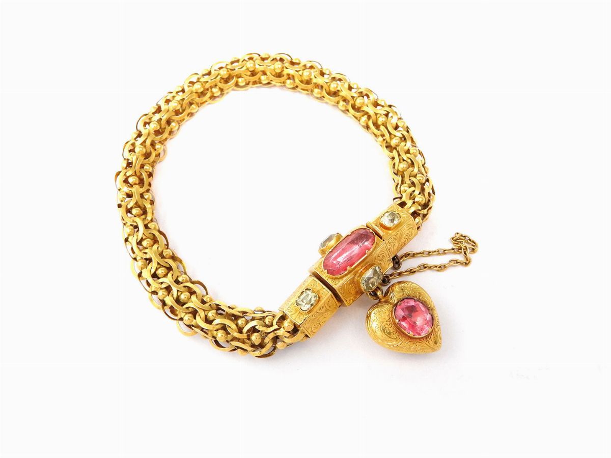 Bracciale in Oro a Basso Titolo con Topazi Rosa Ricoperti e Crisoberilli Foil Backed