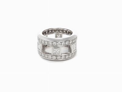 Anello a Fascia da Mignolo in Oro Bianco con Diamanti