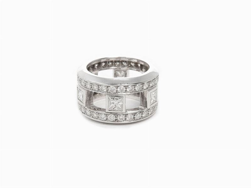 Anello a Fascia da Mignolo in Oro Bianco con Diamanti