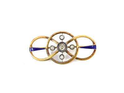 Spilla in Oro e Argento con Diamanti e Smalti Blu