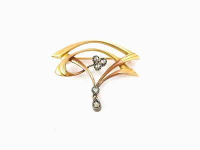 Spilla in Oro Giallo e Argento con Diamanti