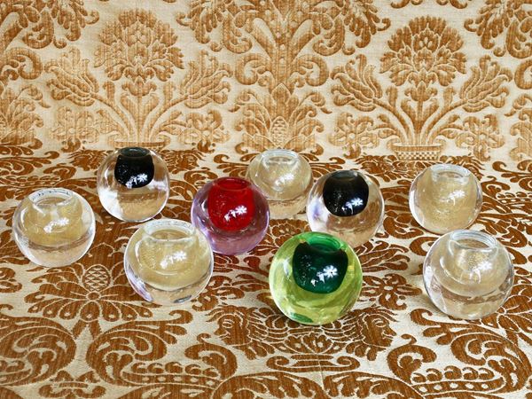 Series of nine Cenedese candle holders in sommerso glass