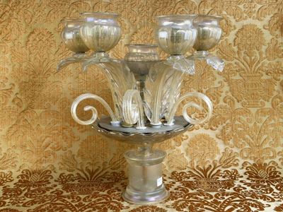 Coppia di Applique in Vetro Soffiato di Murano con Inclusioni Dorate
