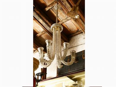 Lampadario in Vetro Soffiato Incolore, Attribuibile a Barovier